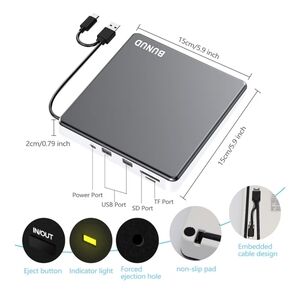 New Bunud USB C External CD/DVD Superdrive Compatible With Apple Or Windows